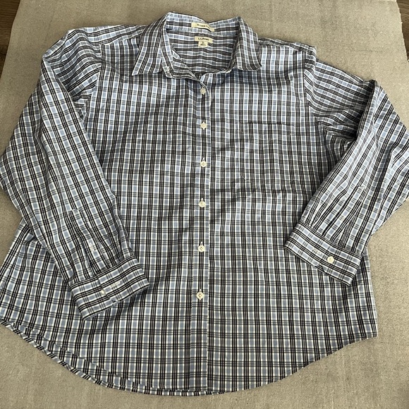 [XL] L.L. Bean Blue and White Casual Button Up Plaid Cotton Dress Shirt - Picture 1 of 8